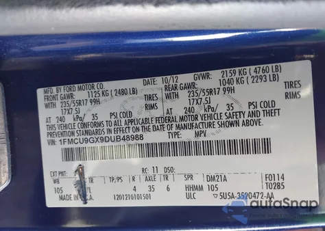 2013 Ford Escape Se z USA, uszkodzony, nr VIN 1FMCU9GX9DUB48988